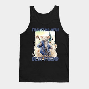 Watercolor Rat Traveling with Best Friend Blue Tank Top